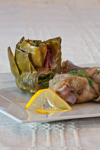 Lamb with artichokes avgolemono